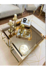 5'li Gold Kaplama Bronz Aynalı Orta Sehpa & Zigon Sehpa - Görsel 3